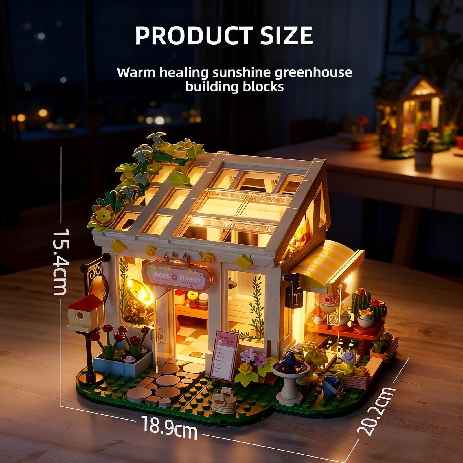 Xingya youpin Flowers House Building Set striped awnings brighten a cozy corner.