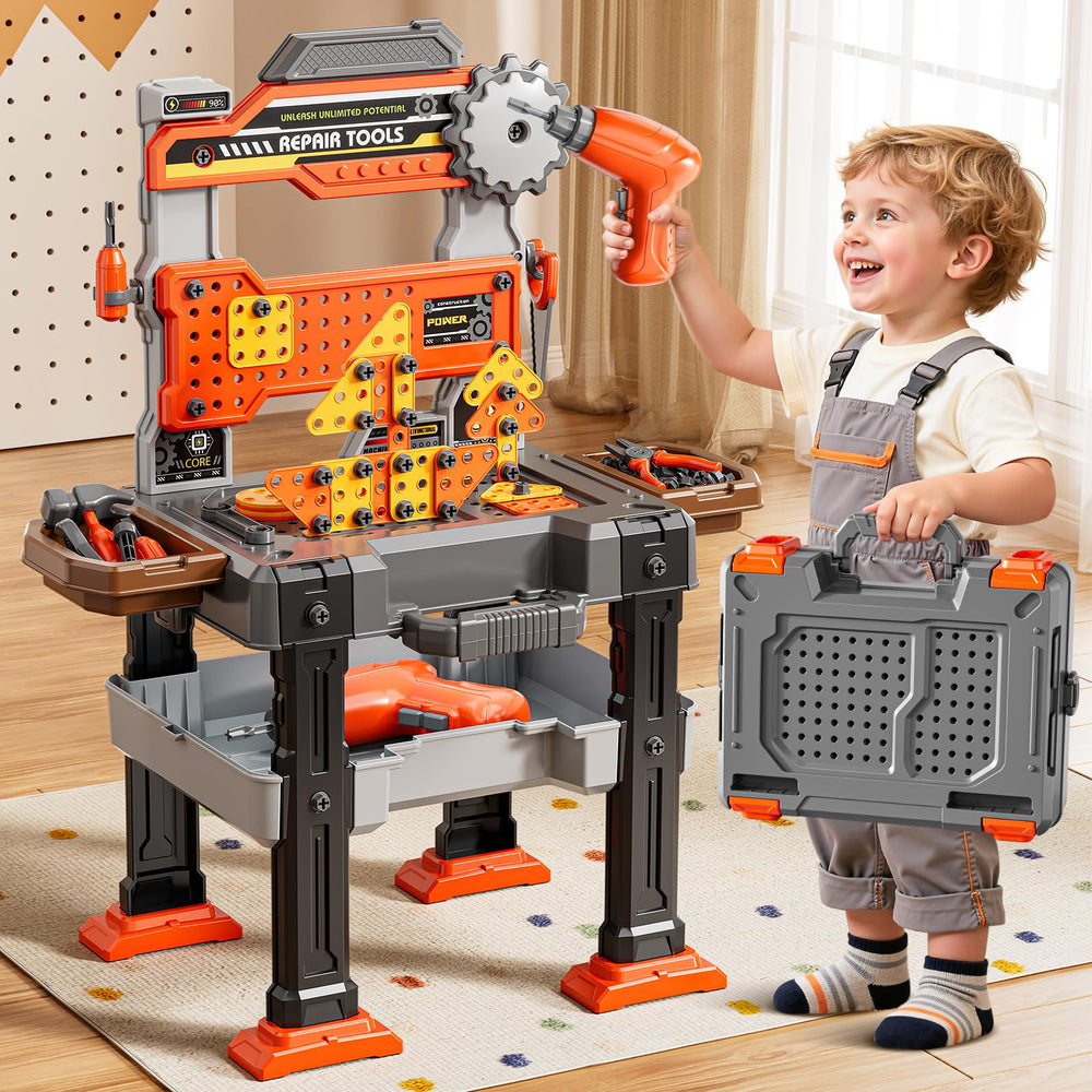 XINNOVEL 2-in-1 workbench with electric drill for realistic pretend play