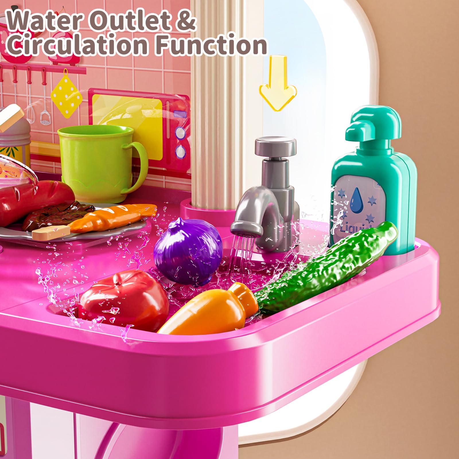 XINNOVEL kitchen sink with water circulation for pretend washing of food and dishes.