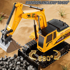 Child playing outdoors with XINNOVEL RC excavator