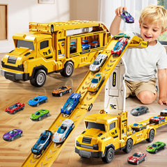 XINNOVEL toddler transporter truck with cars for imaginative play and coordination.