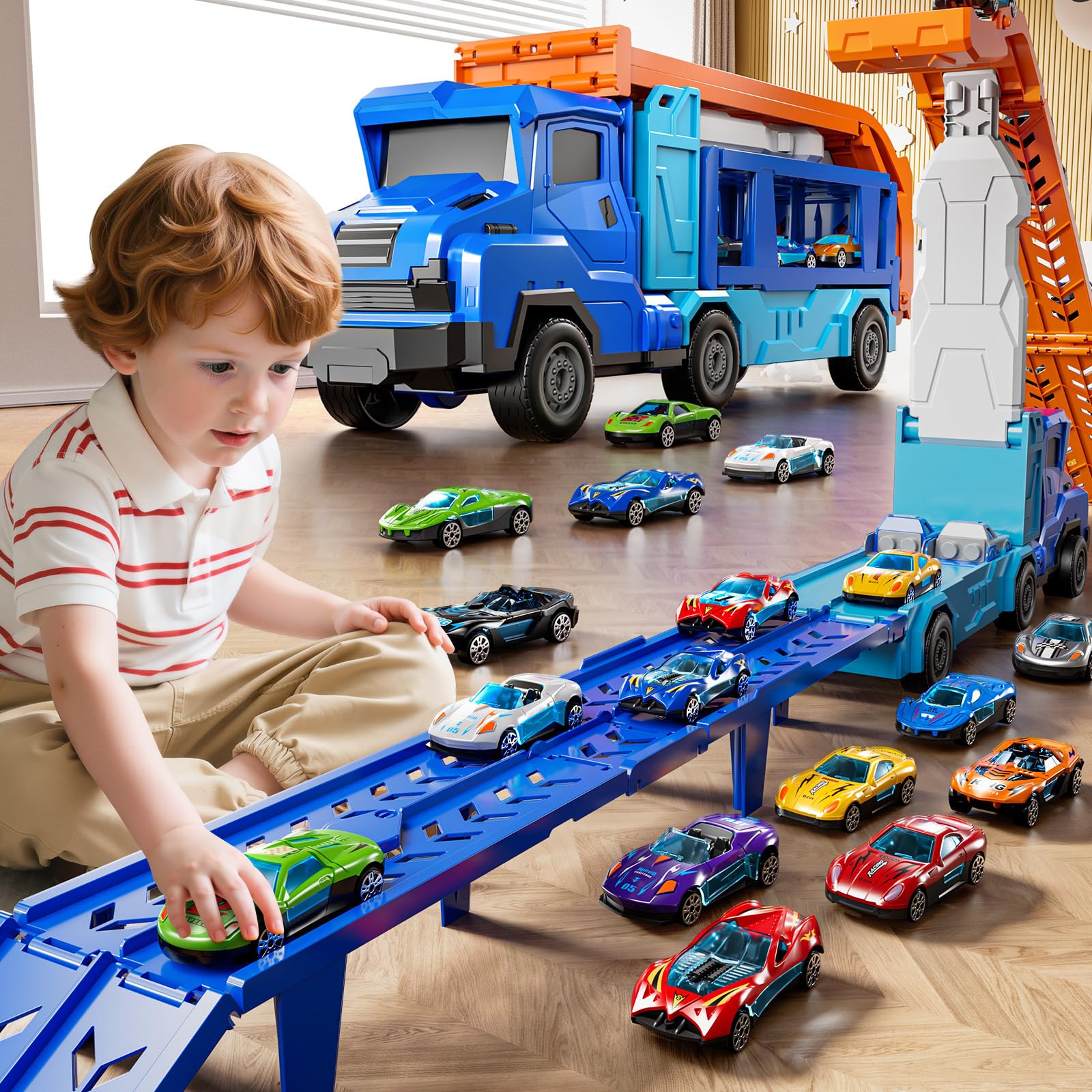 XINNOVEL transport truck doubles as car storage during play.