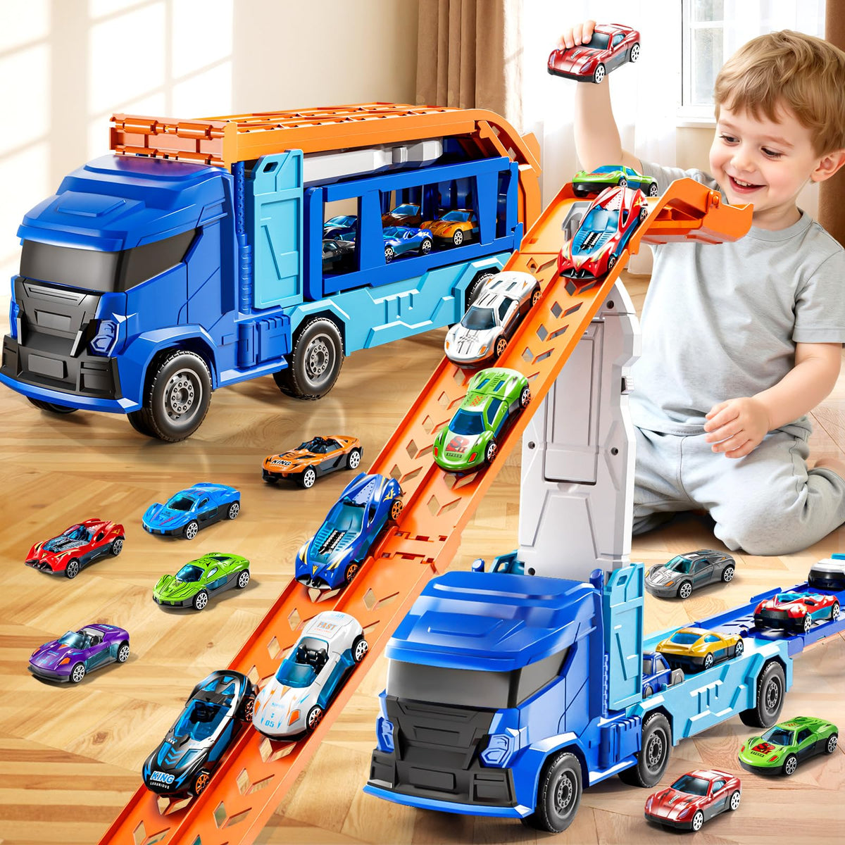 XINNOVEL truck toy car track set front view for interactive racing fun