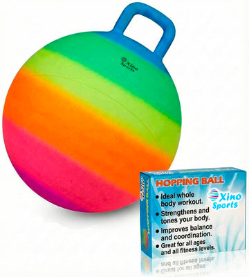 Xino Sports hopping ball rainbow handle for active indoor and outdoor play