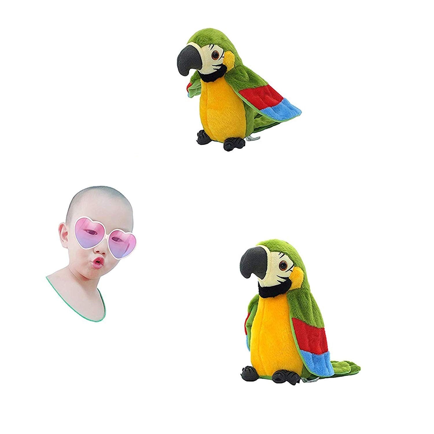 Xinrirong battery-powered parrot toy, durable and kid-friendly.