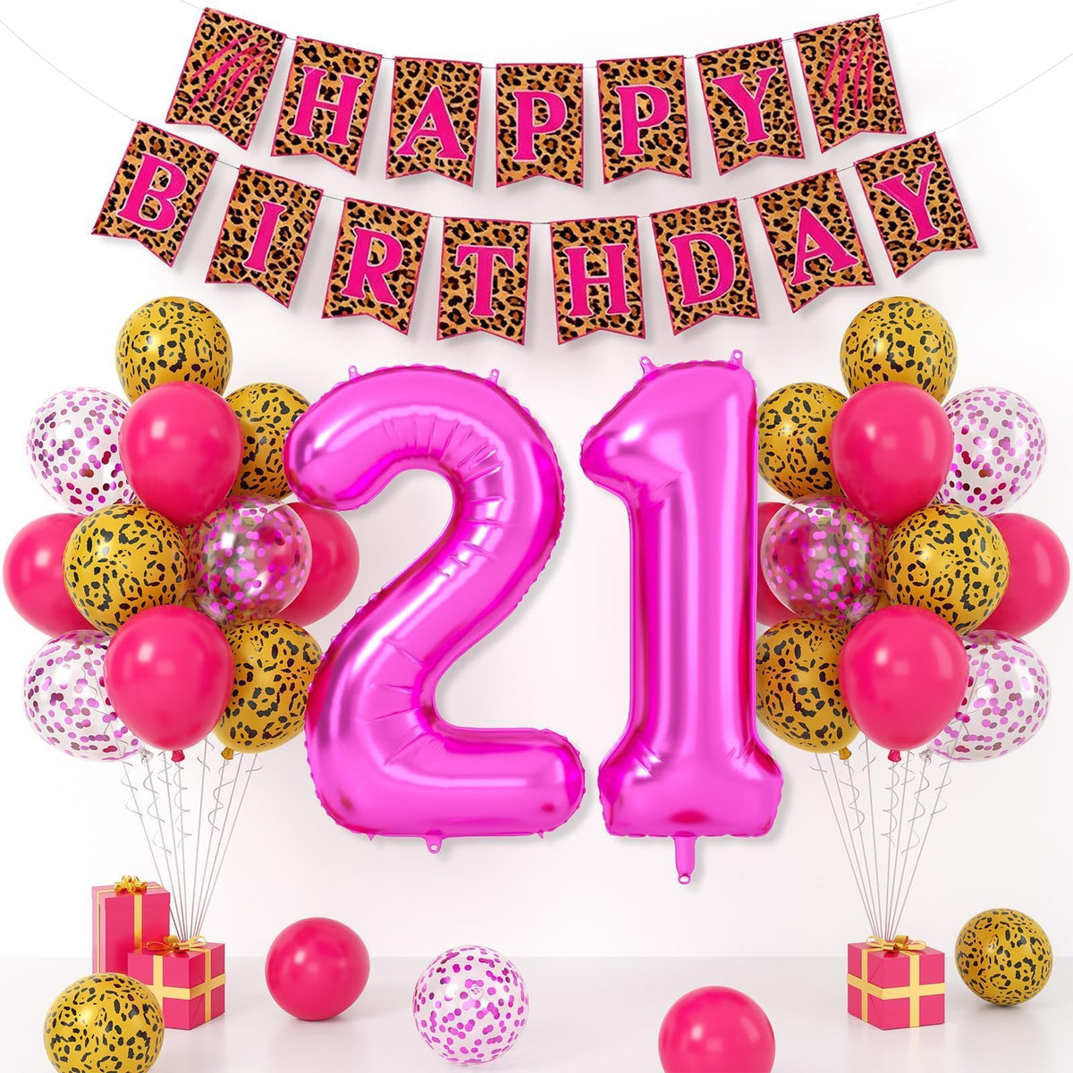 Xinvery 21st cheetah balloons with leopard gold print for chic centerpiece
