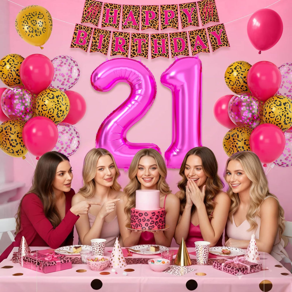 Xinvery leopard print Happy Birthday banner ties the theme together