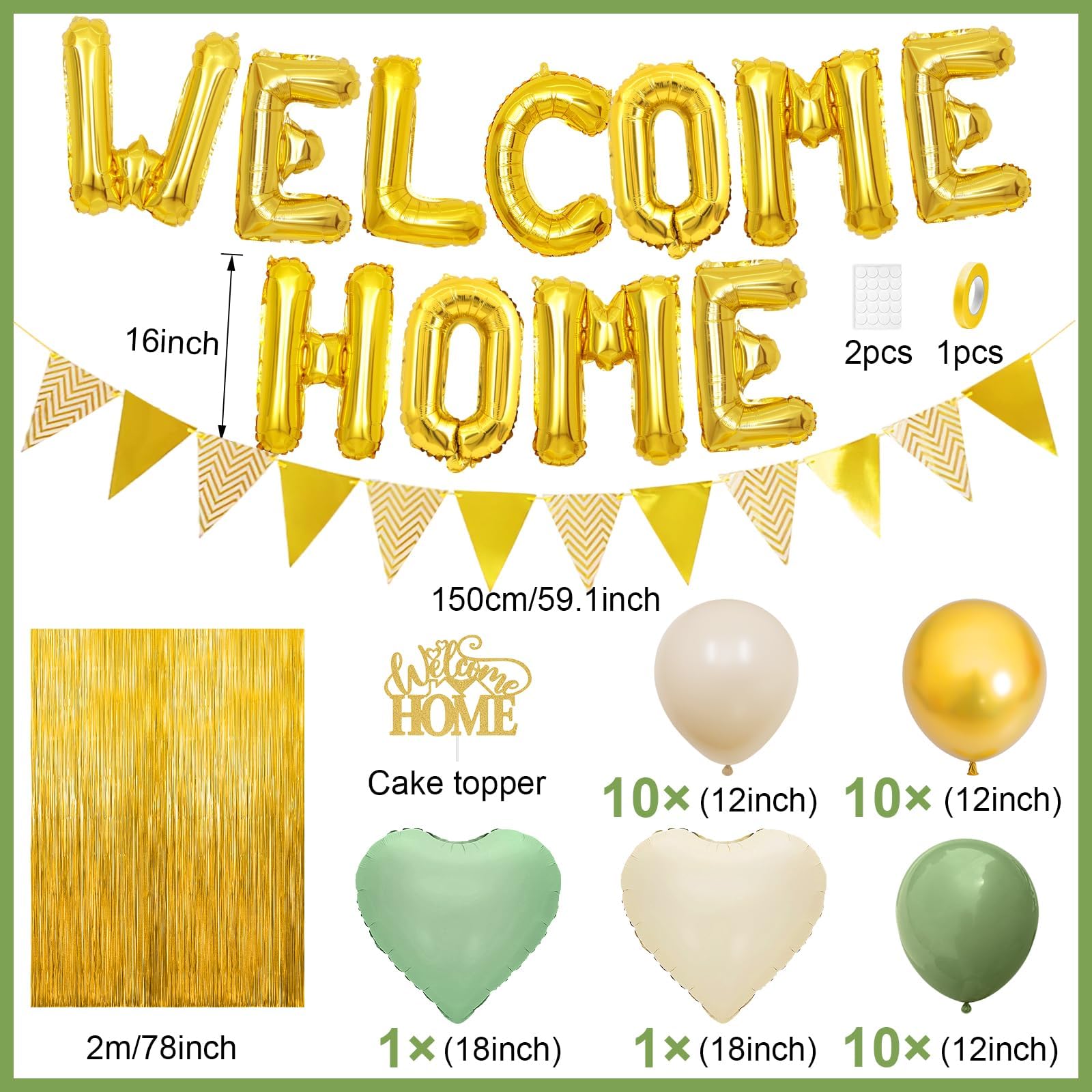 Xinvery heart foil balloons in sage green and cream white create warmth.