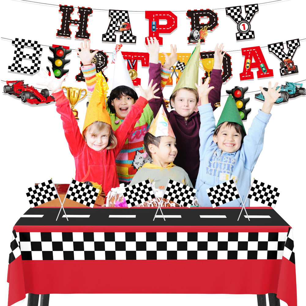 XIPEGPA racing banner enhances room decor with energetic visuals for a race-themed party.