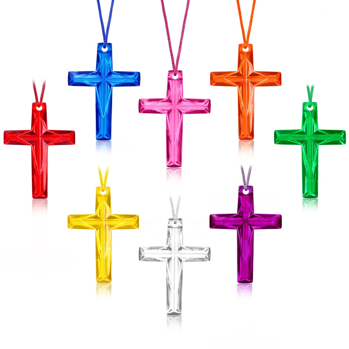 XIPENGKEJI crystal cross necklace in transparent color for Sunday school wear.