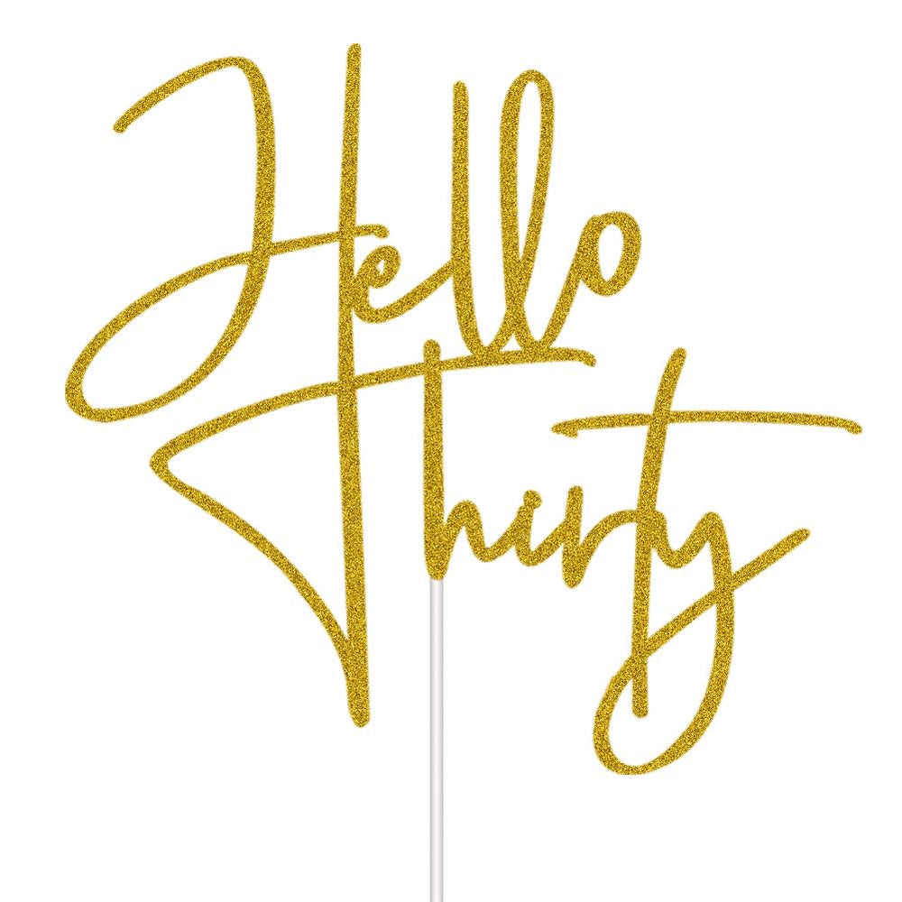 XIUHUBA gold glitter cake topper with sturdy wood stick for easy cake placement.