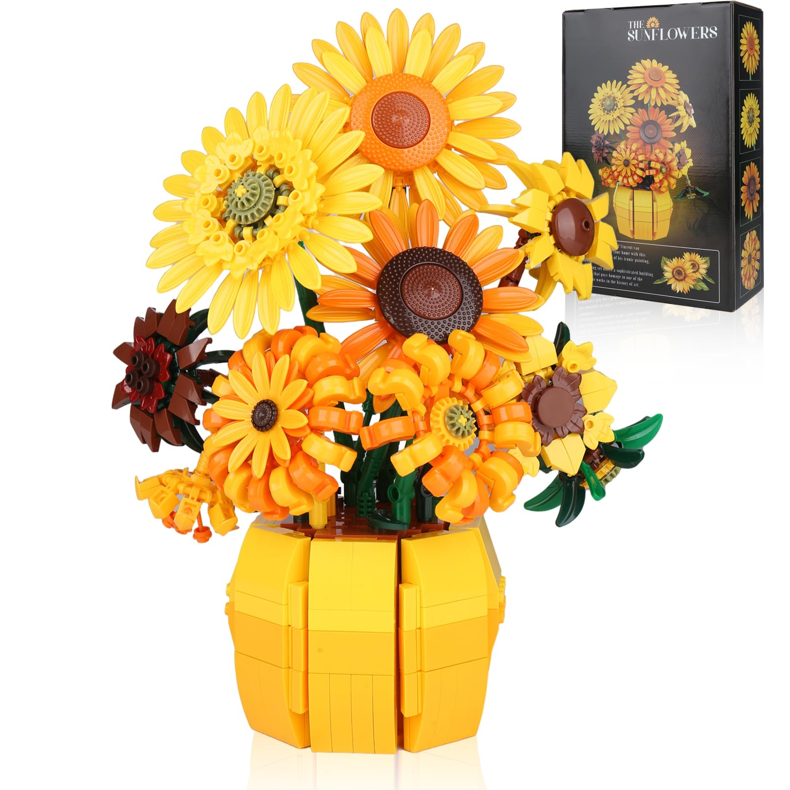 Xixikocol sunflower blocks assembly shows Van Gogh inspired sunflowers for a relaxing hobby