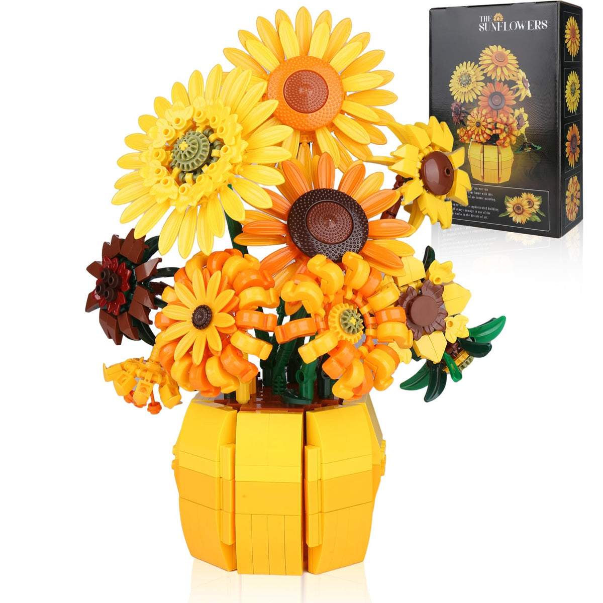 Xixikocol sunflower blocks assembly shows Van Gogh inspired sunflowers for a relaxing hobby