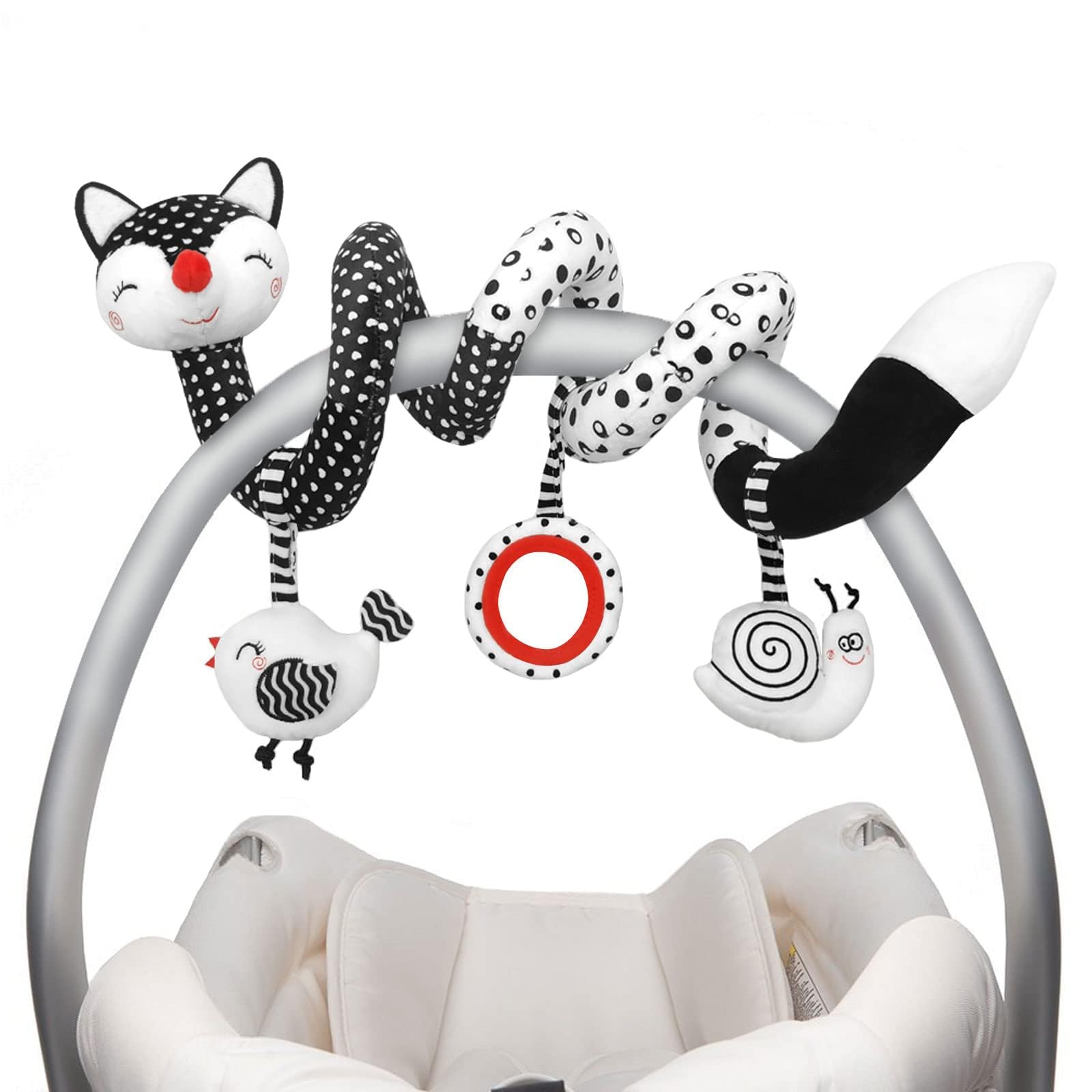 XIXILAND baby spiral plush toy in black and white promotes visual development for newborns.