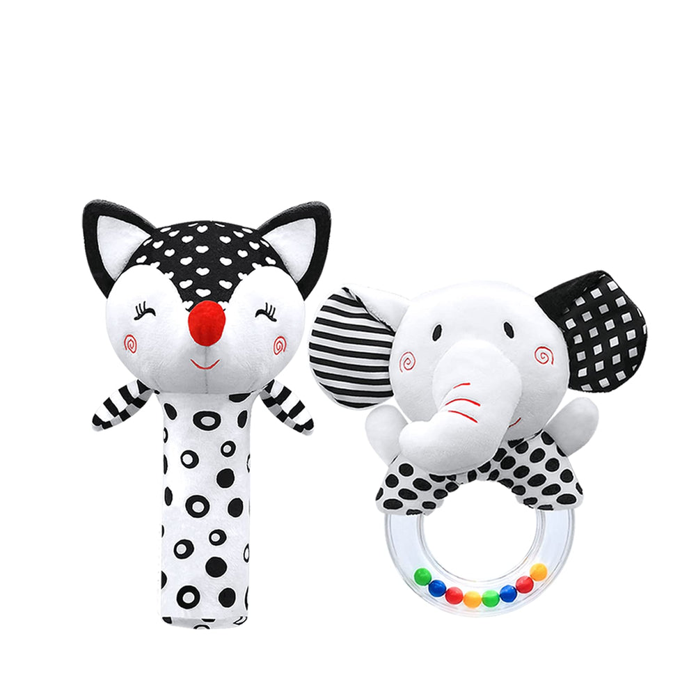 XIXILAND black-and-white contrast baby rattle plush supports early visual development