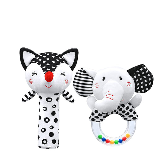 XIXILAND black-and-white contrast baby rattle plush supports early visual development