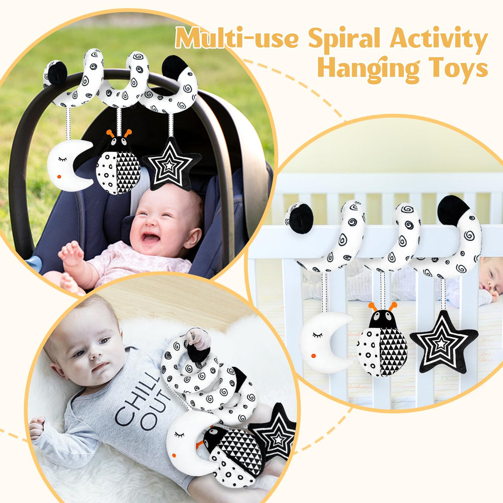 XIXILAND car seat toy featuring jingle ladybug promotes listening on the go.