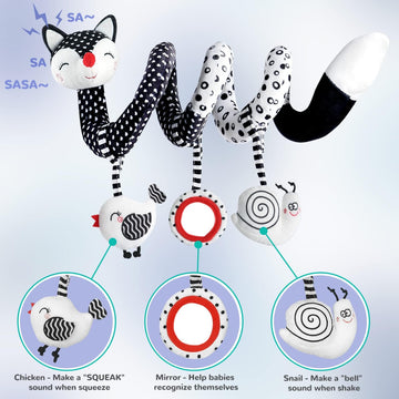 XIXILAND high-contrast baby toy for car seats grabs attention during stroller walks.