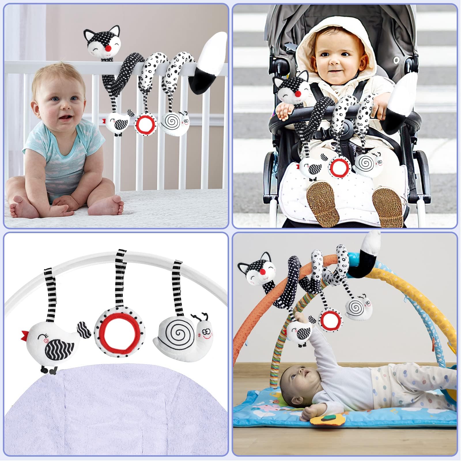 XIXILAND sensory fox toy features mirror, chicken, and snail for visual and auditory exploration.