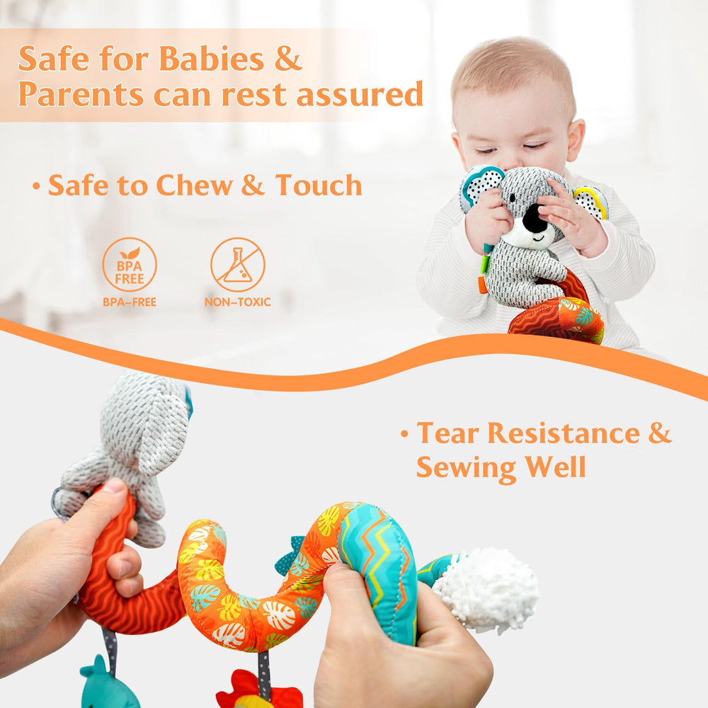XIXILAND spiral wrap-around handle toy attaches to strollers easily.
