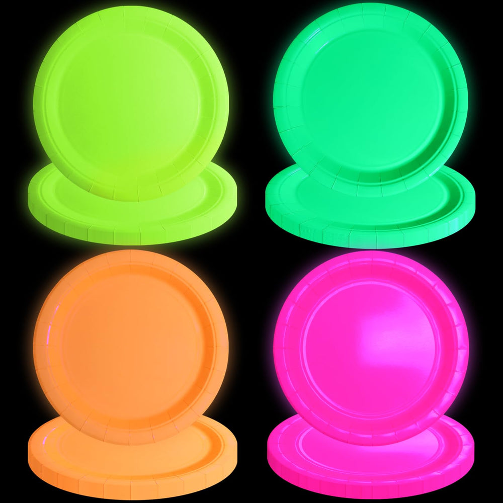 XJLANTTE glow plates yellow shine for vibrant neon birthdays and easy cleanup