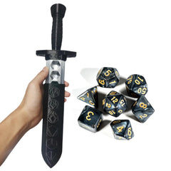 XJPONGC dagger dice holder box with dice tower on table for D&D sessions.