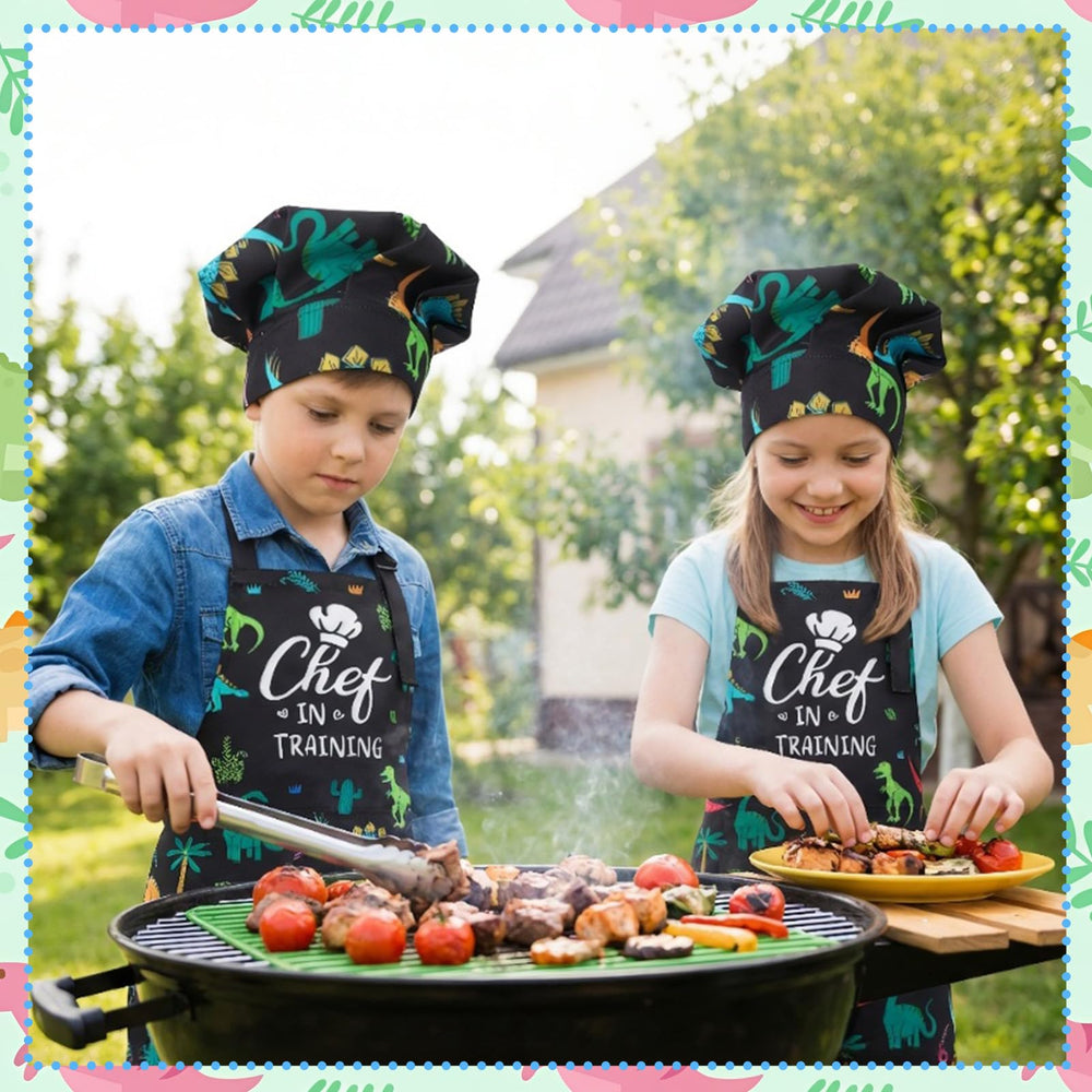 XLSXEXCL multicolor dinosaur pattern adds fun to cooking activities.
