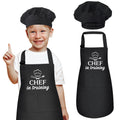 XLSXEXCL kids apron and chef hat set in black for cooking practice