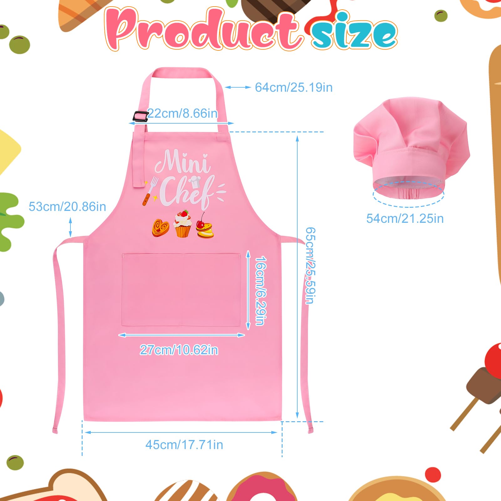 XLSXEXCL kids chef hat pink adjustable for comfortable fit.