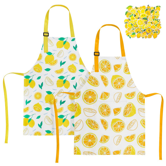XLSXEXCL lemon kids apron set front view for baking and painting