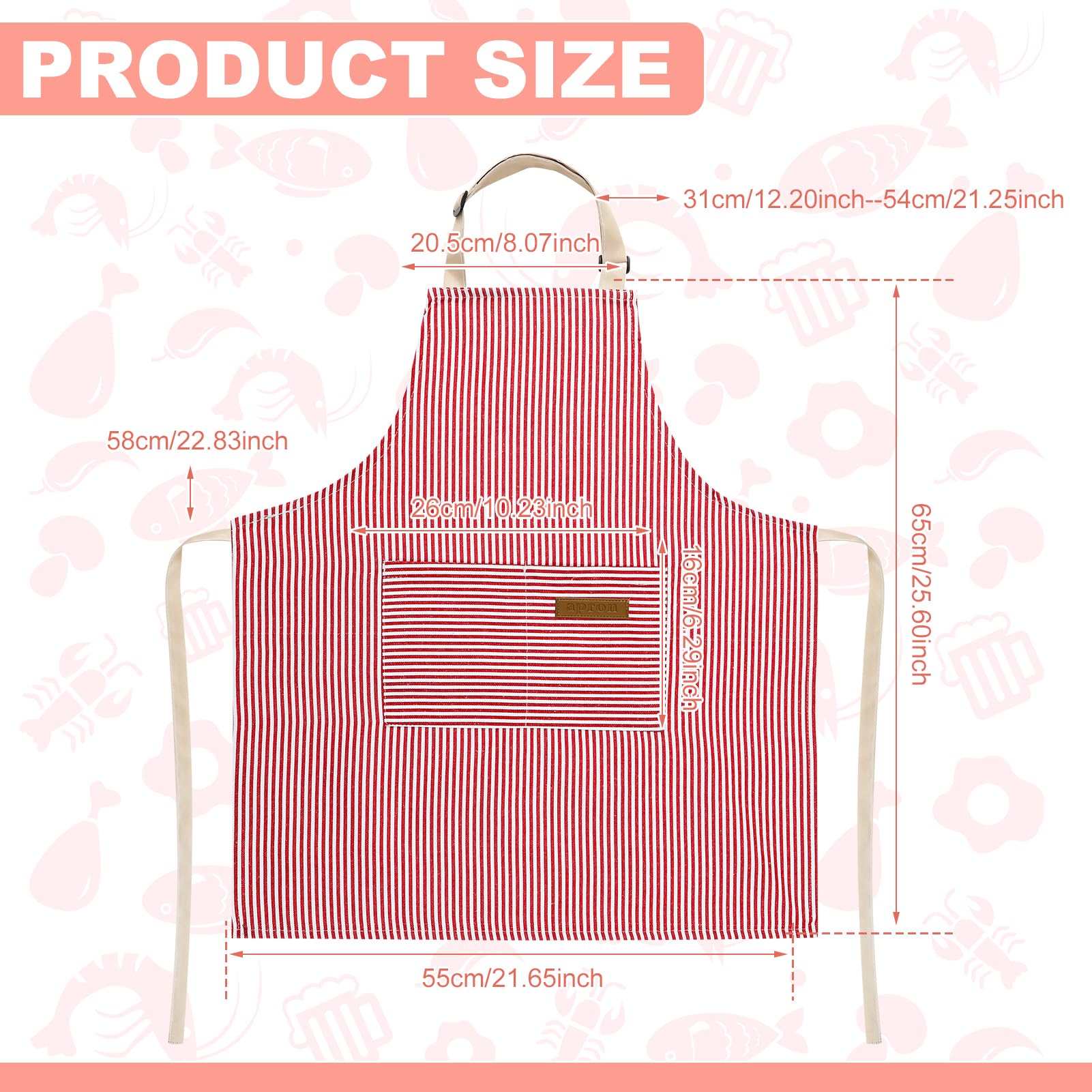 XLSXEXCL stripes kids apron pink pockets close-up shows deep pockets for tools