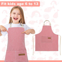 XLSXEXCL stripes kids apron pink adjustable waist ties for growing kids