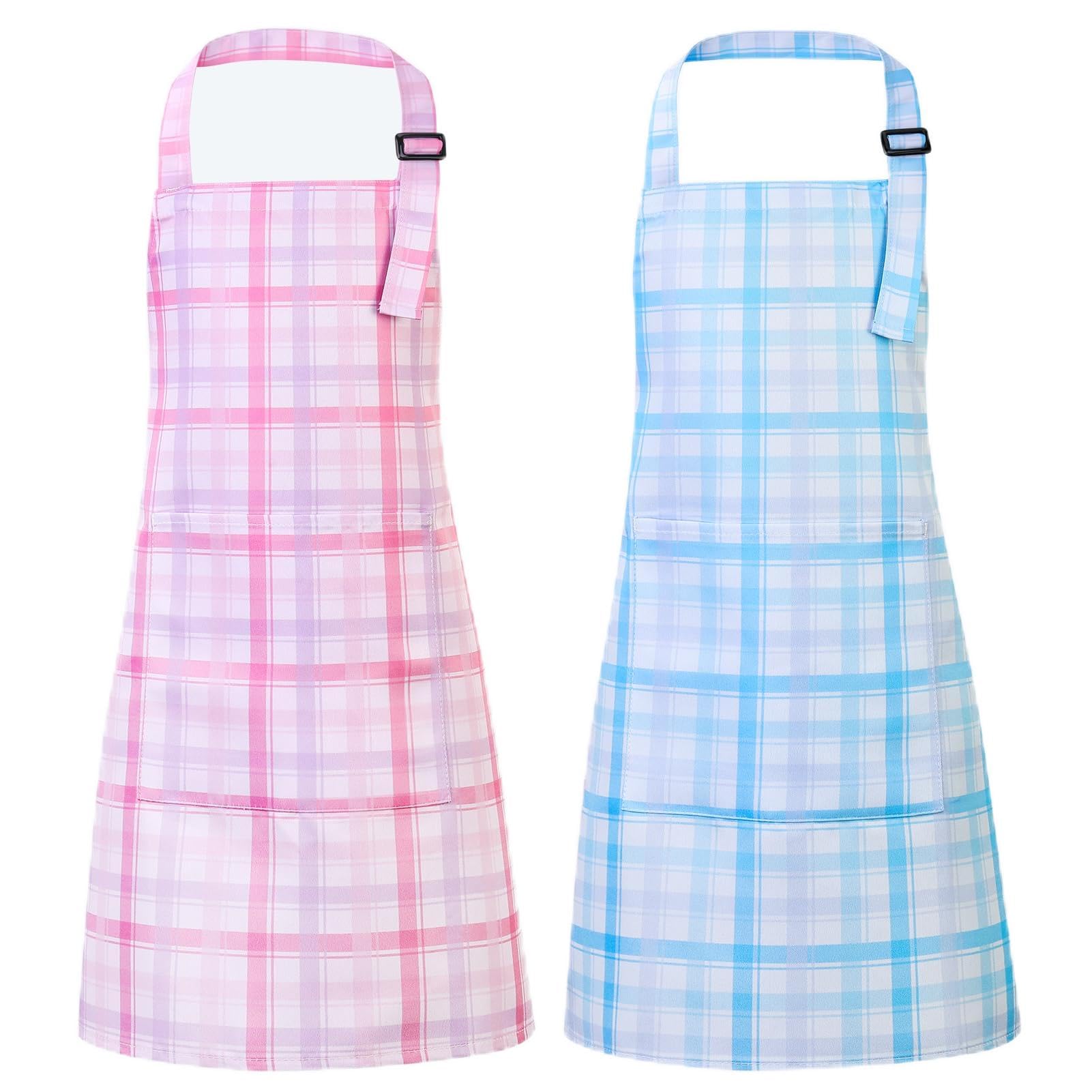 XLSXEXCL plaid blue toddler apron, keeps clothes clean during messy projects.