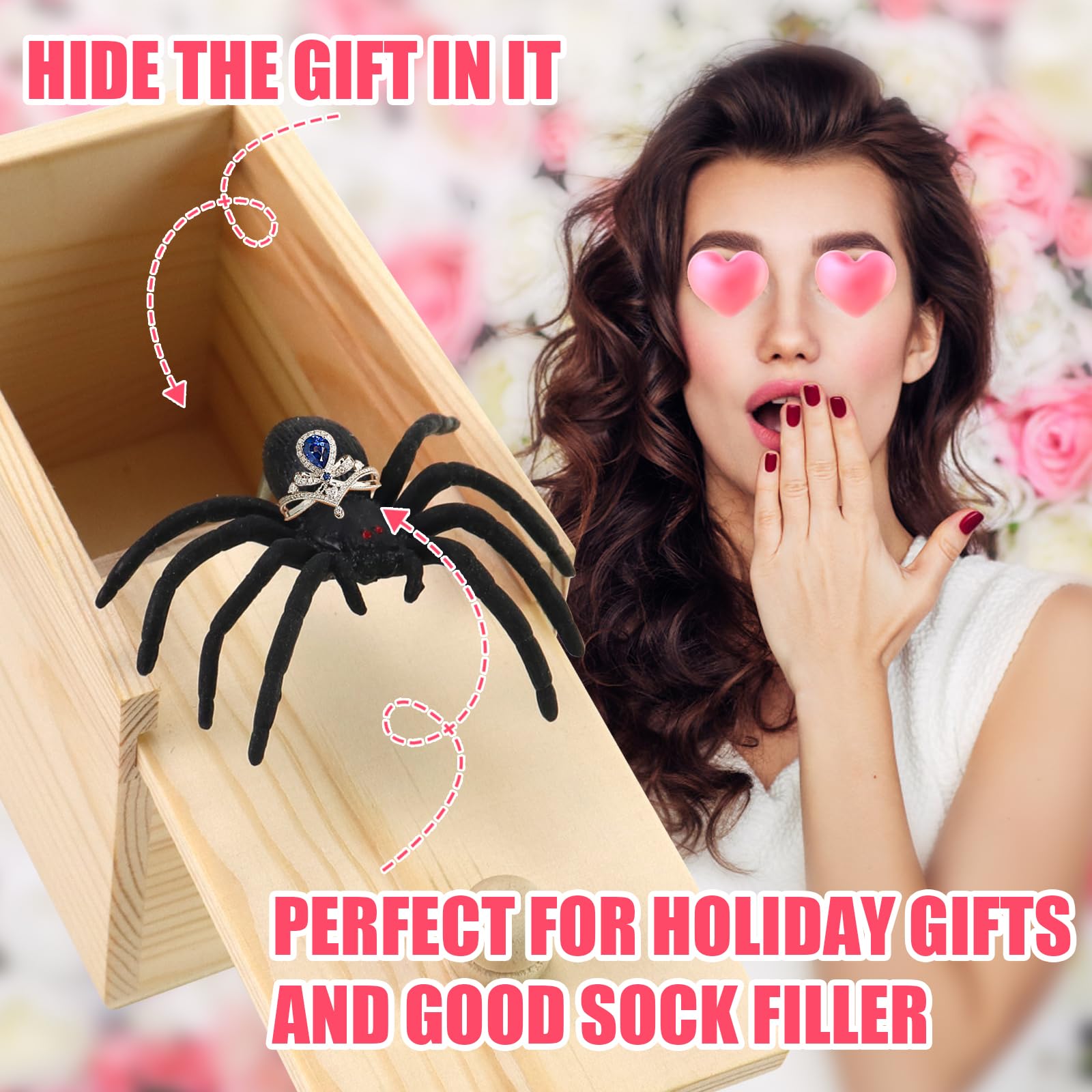 Xmoyaas wooden spider prank box gift idea showcases family-friendly prank with laughter.