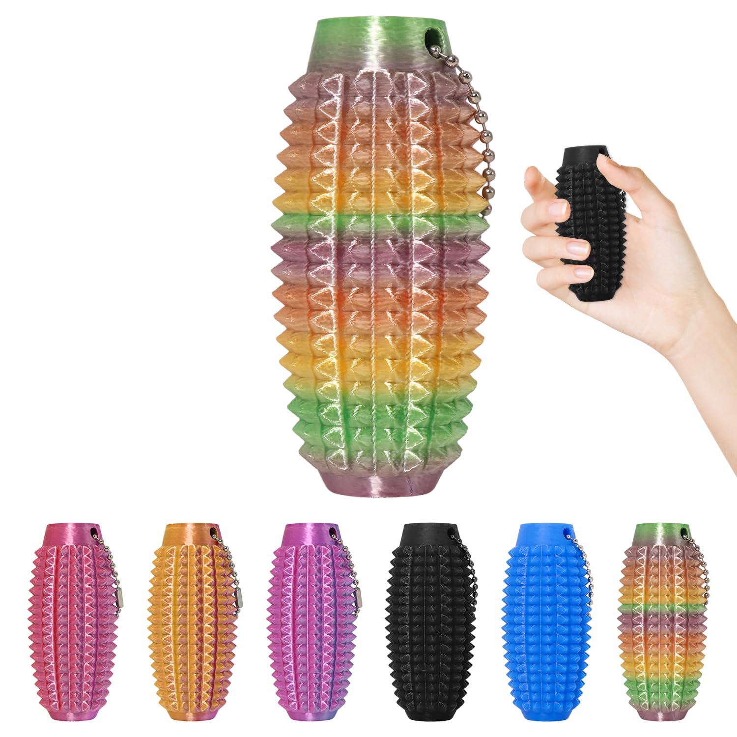 XNJAMG Little Ouchies rainbow spikes close-up for tactile stress relief.