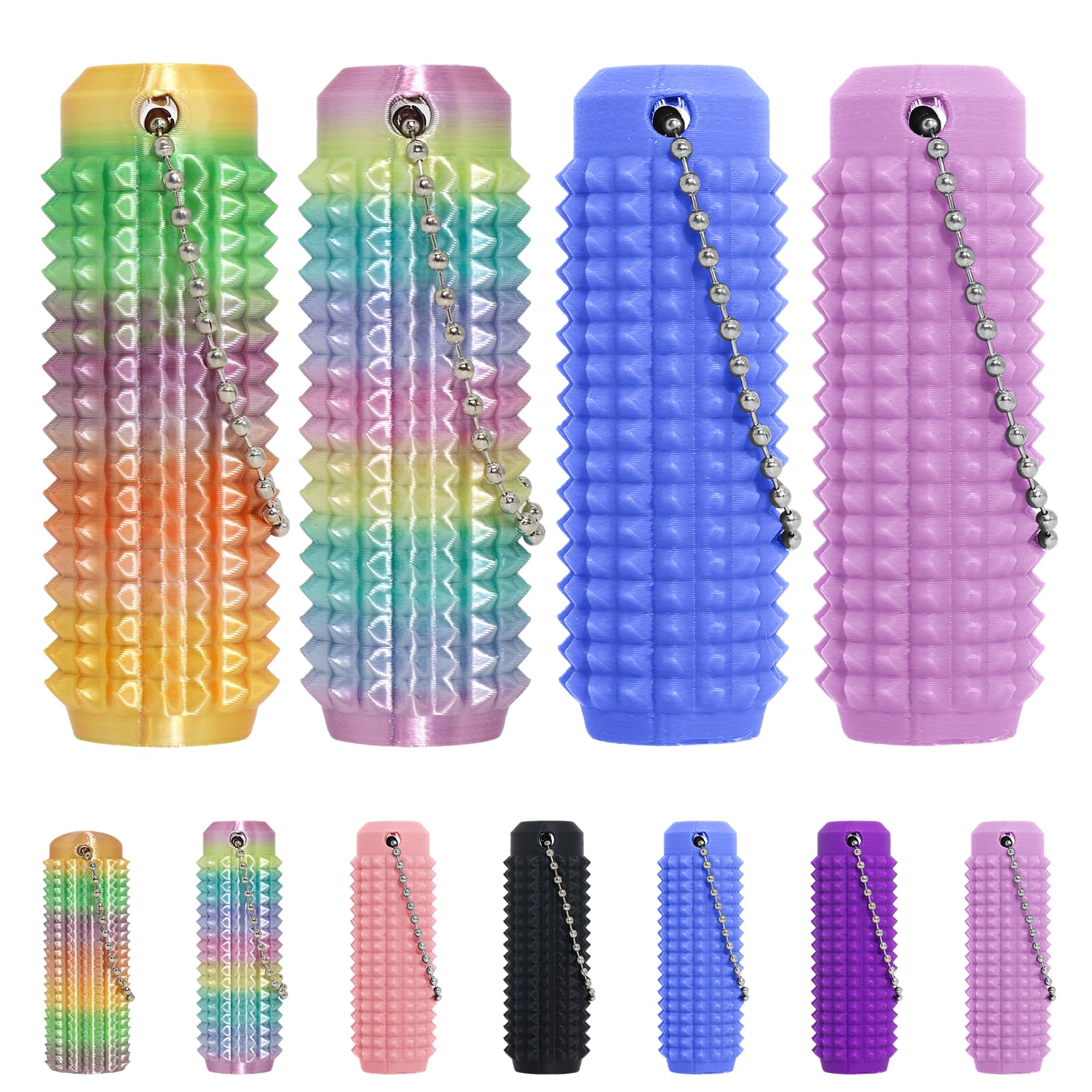 XNJAMG Little Ouchies spiky fidget keychain yellow, portable stress relief on the go.