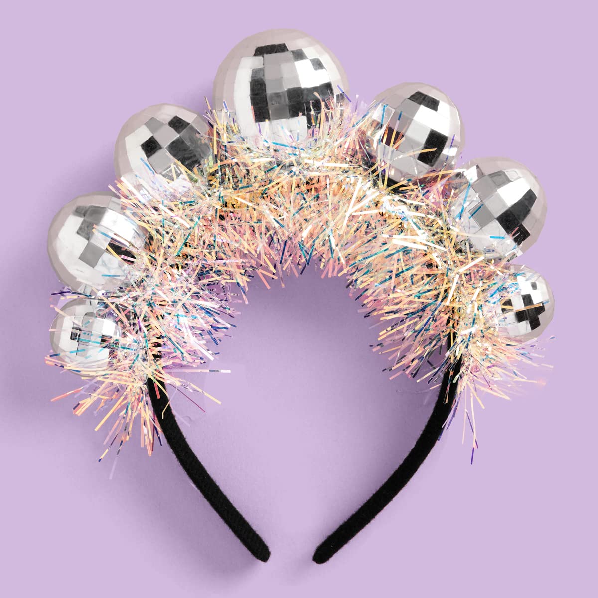 xo-fetti disco ball headband with five foil balls for festive party sparkle