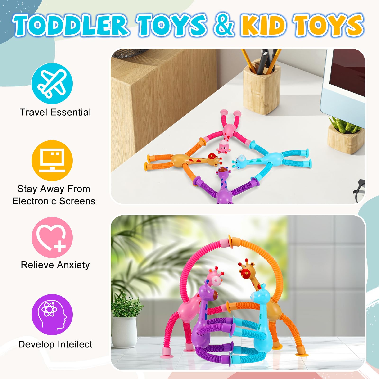 XONTEUS Crinkly tactile tubes invite sensory exploration.