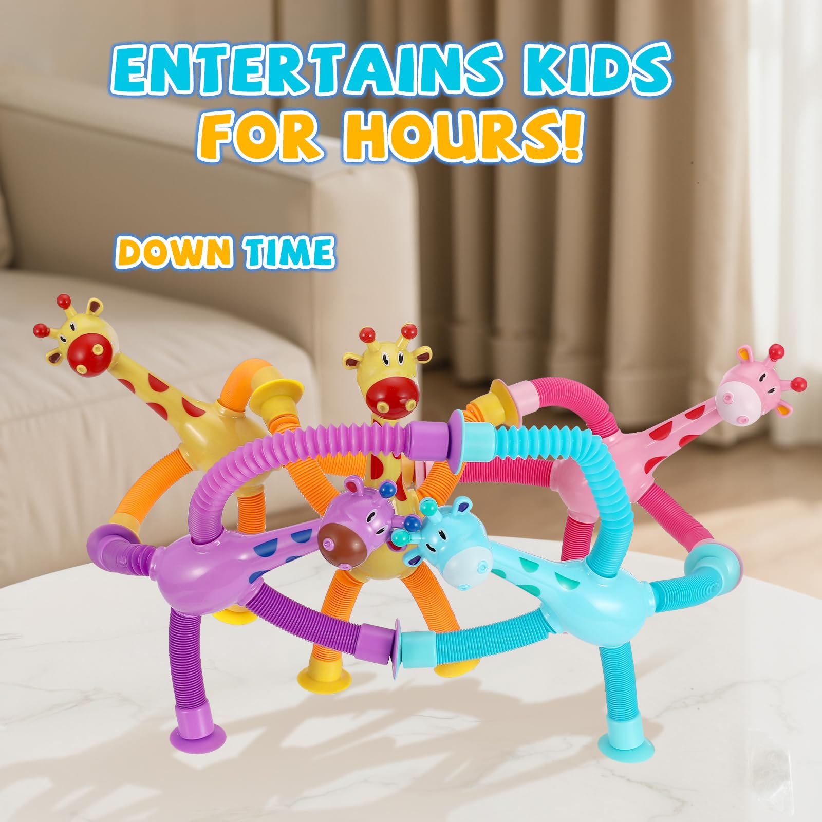 XONTEUS Extendable pop-tubes giraffe seven-and-a-half-inch limbs enable creative play.