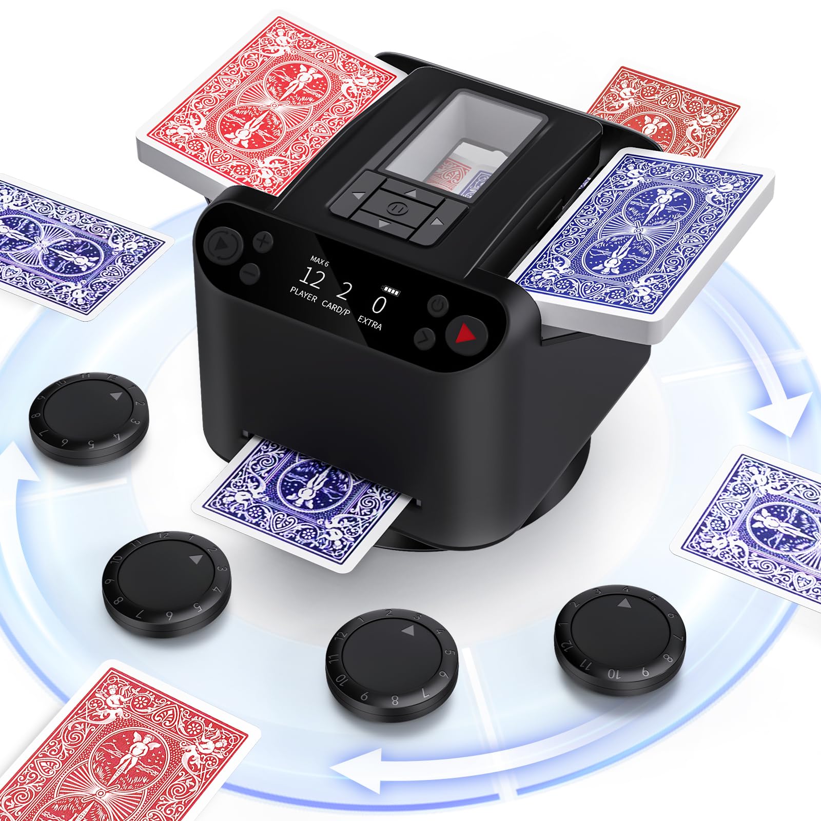 XPAW 2-in-1 shuffler and dealer in action for Poker and UNO.