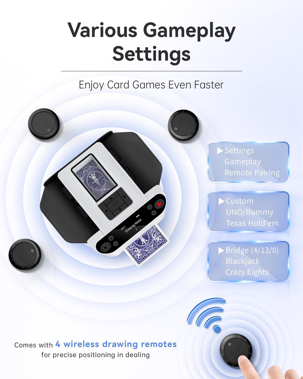 Four wireless remotes from XPAW for easy drawing from any seat during gameplay.