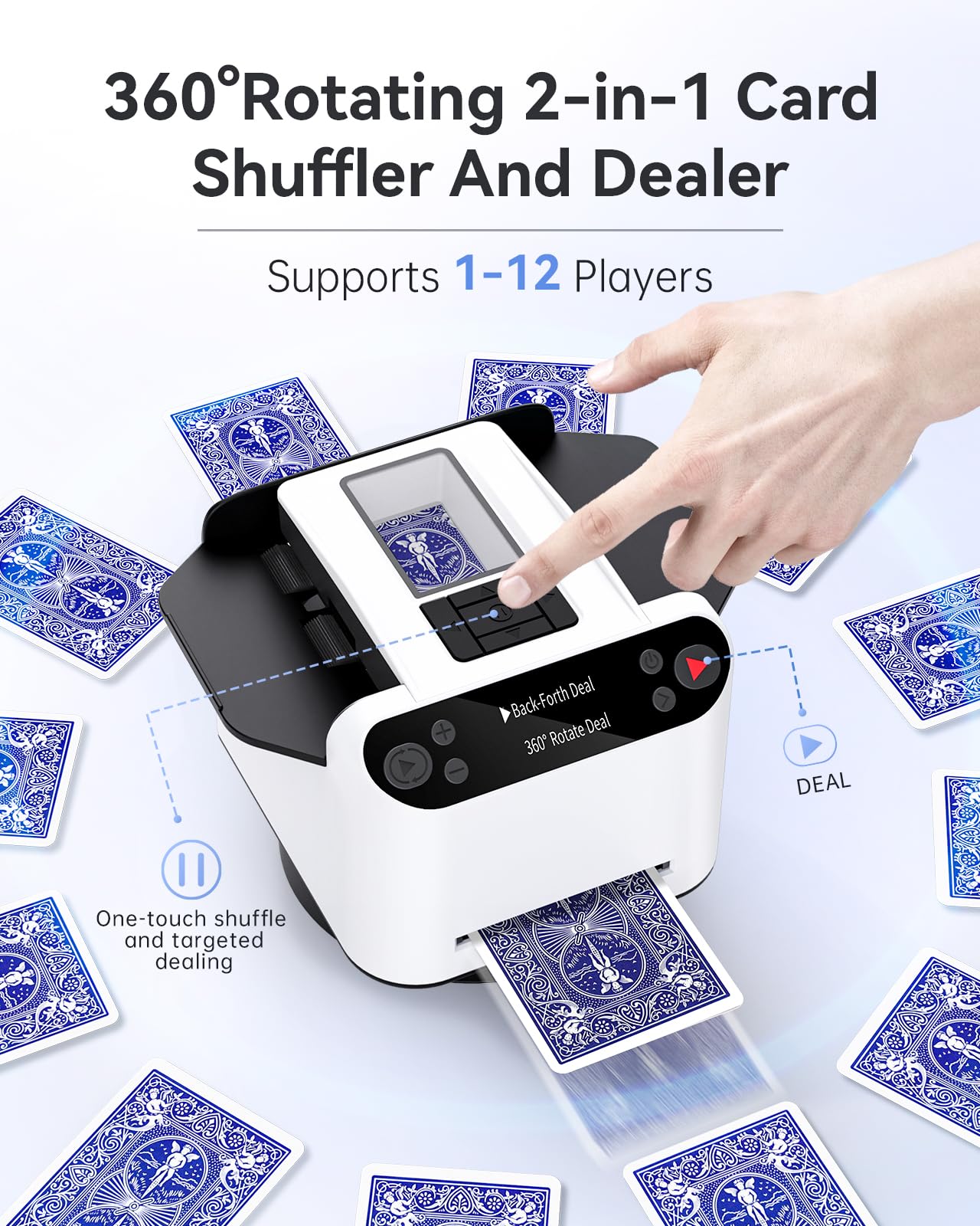 Twelve-player capacity setup enabling large game nights with reliable card flow.