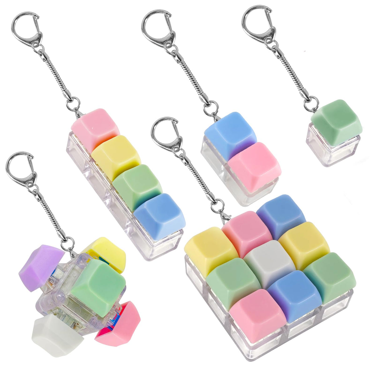 XQC 5-pack keyboard fidget toy multicolor close-up for tactile relief