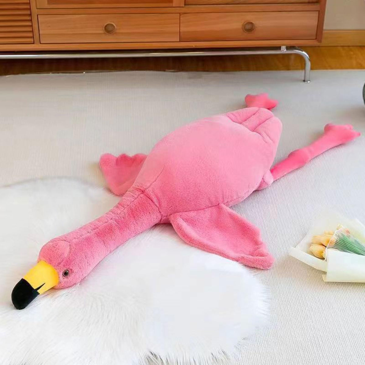 XQEYNT 50-inch flamingo plush pillow front view for cozy room decor.