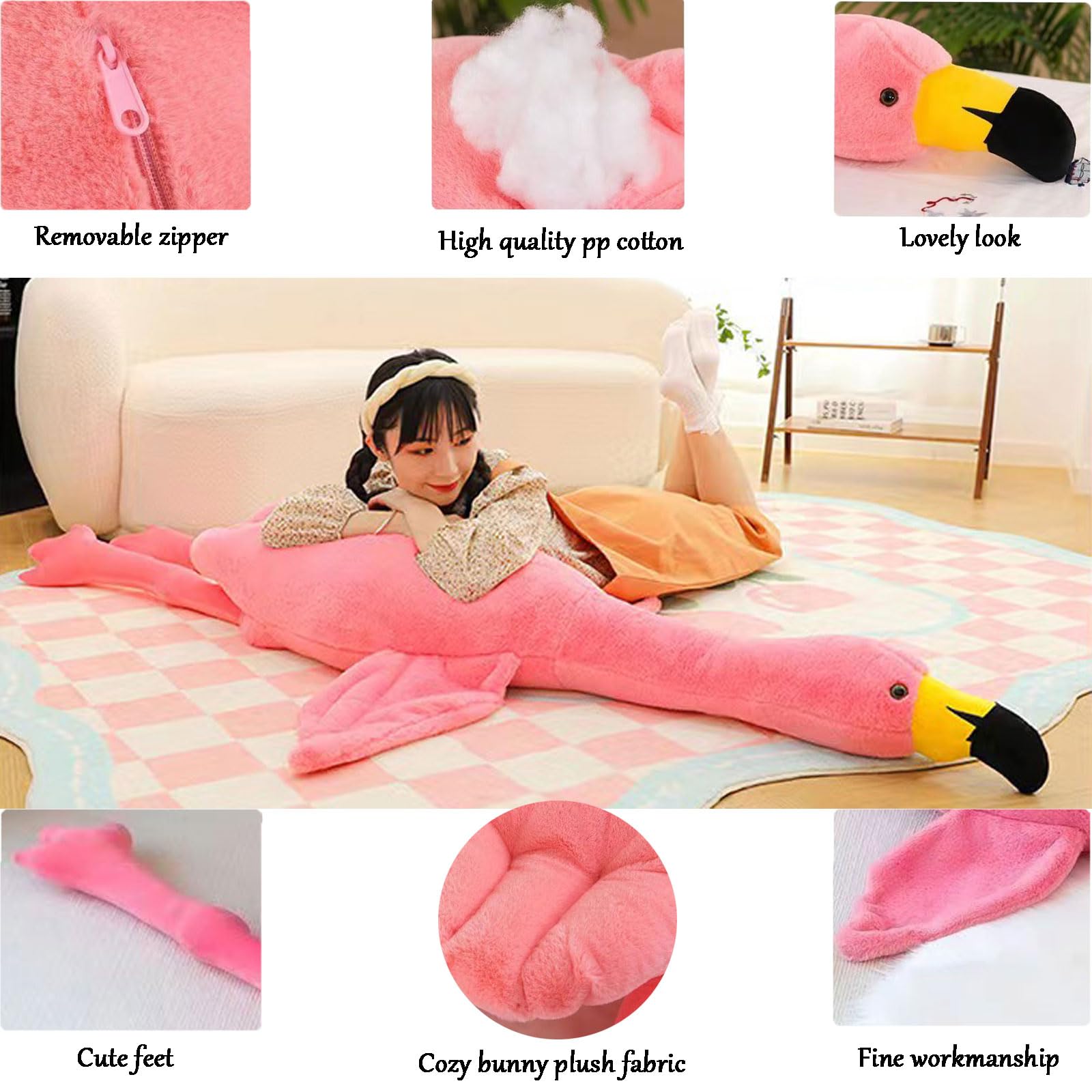 XQEYNT flamingo plush fabric close-up showing ultra-soft surface.