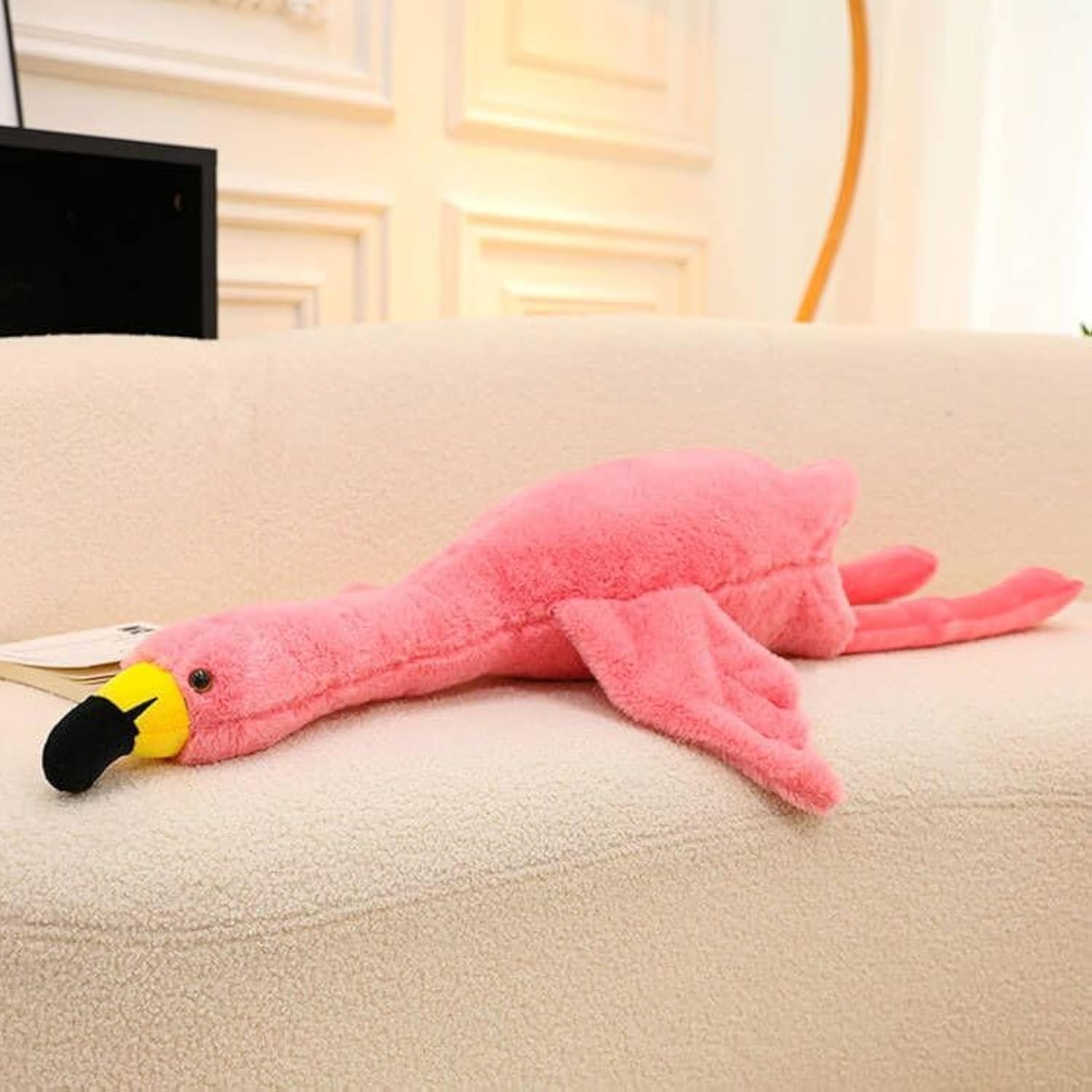 XQEYNT Pink Flamingo Plush Pillow front view shows cozy support and cheerful decor