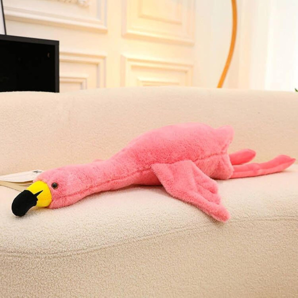 XQEYNT Pink Flamingo Plush Pillow front view shows cozy support and cheerful decor