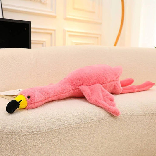 XQEYNT Pink Flamingo Plush Pillow side view highlights soft texture for hugs