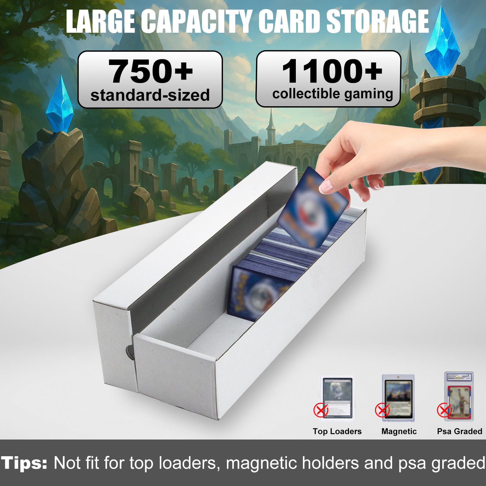 XRACV card storage box interior shows 1100-count capacity for bulk collections