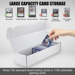 XRACV trading card box exterior dimensions show compact length for stacking.